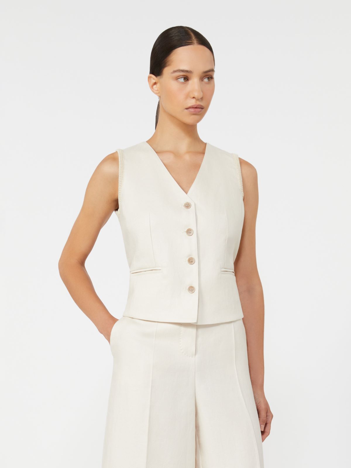 Linen and cable-knit gilet - BEIGE - Max Mara - 2
