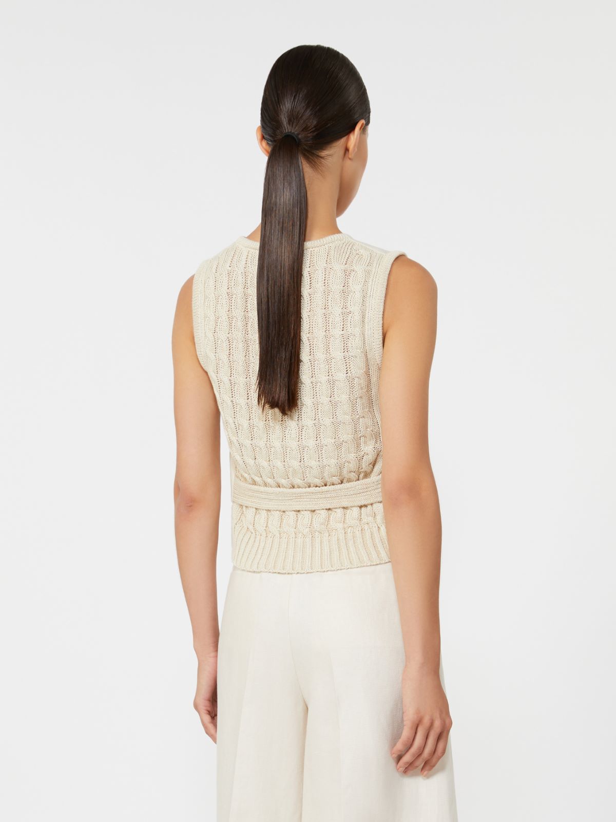 Linen and cable-knit gilet - BEIGE - Max Mara - 3