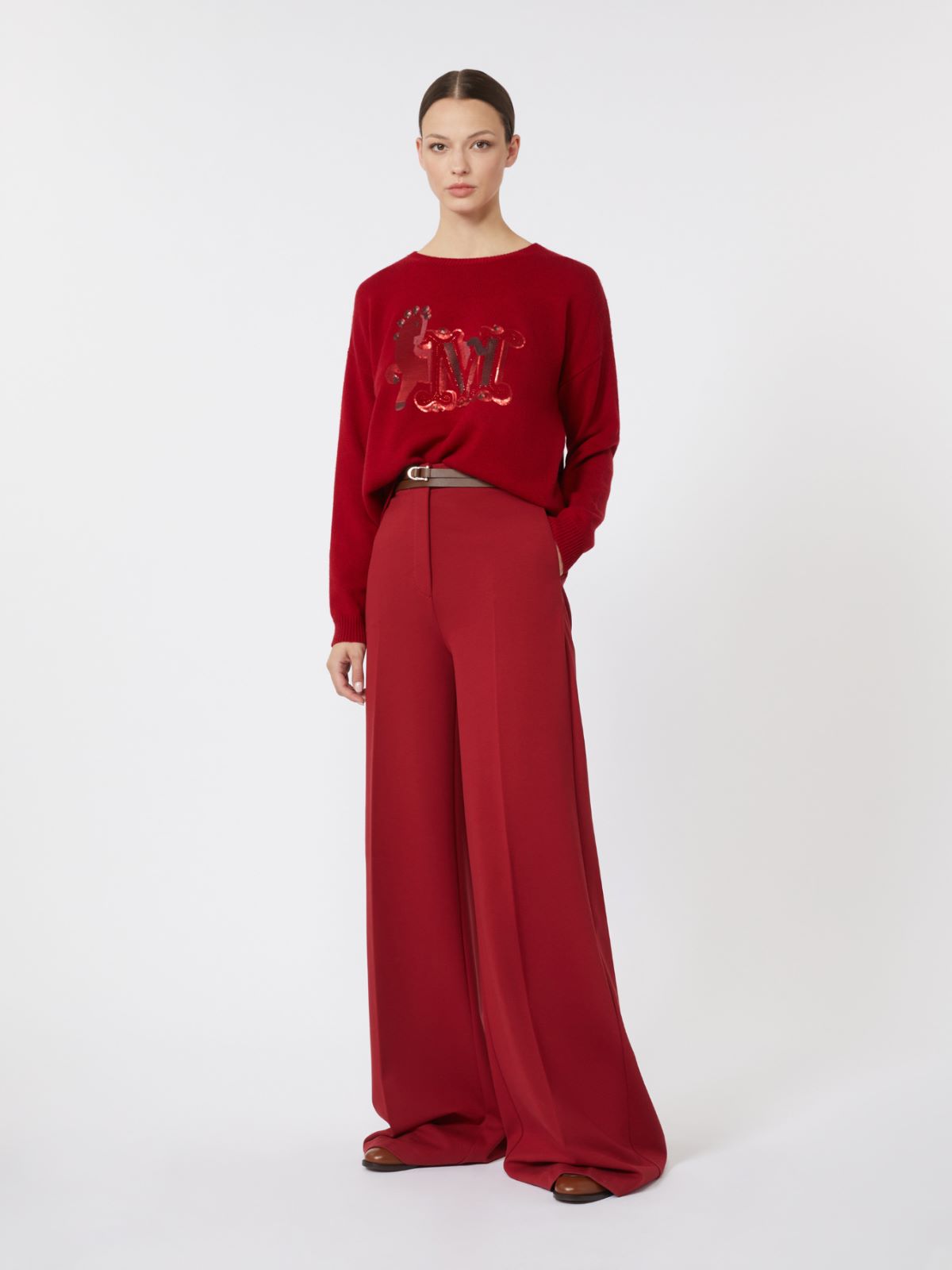 Oversize-Pullover aus Wolle und Kaschmir + DUNKELROT - Max Mara