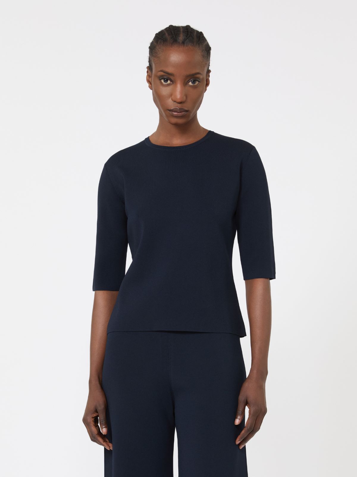 Maglia girocollo di viscosa crêpe - BLU MARINO - Max Mara - 5