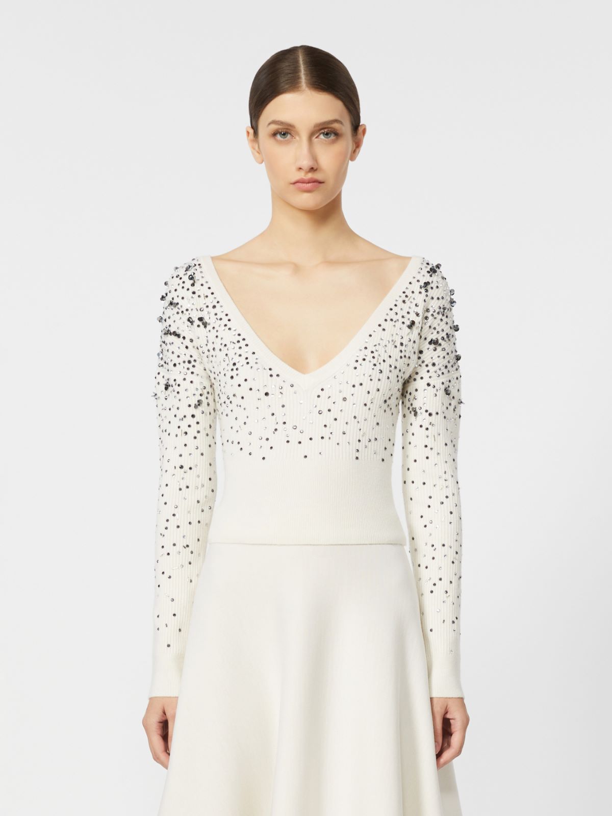 Pullover mit V-Ausschnitt aus Wolle und Kaschmir - CREME - Max Mara - 5