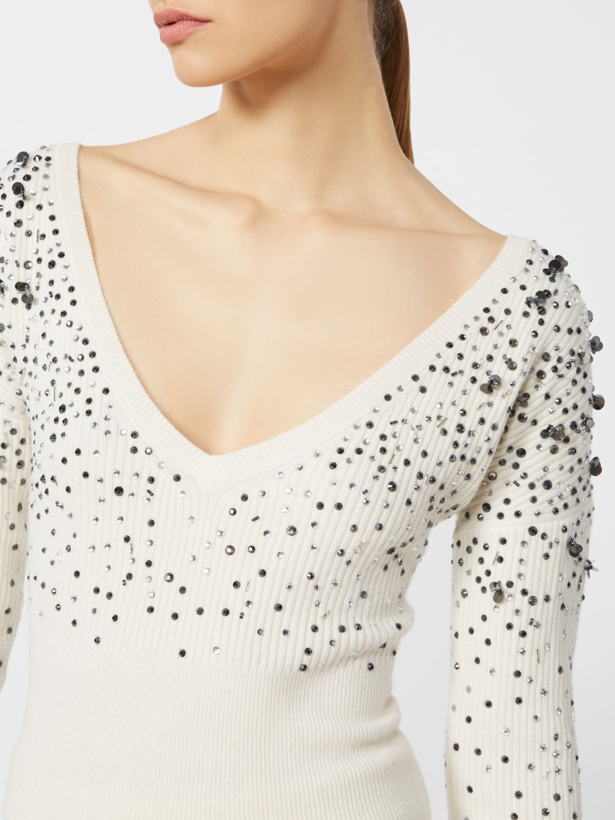 Pullover mit V-Ausschnitt aus Wolle und Kaschmir - CREME - Max Mara - 5