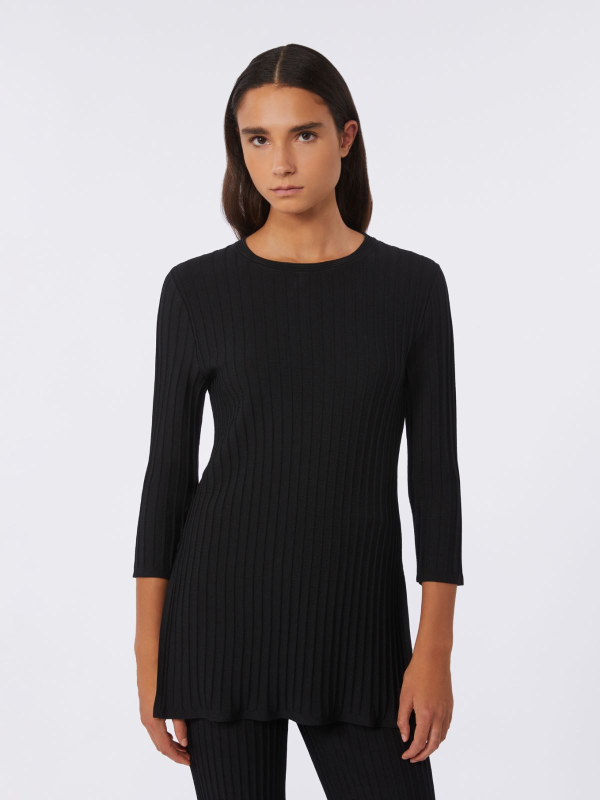 Viscose crêpe yarn rib-knit jumper - BLACK - Max Mara - 2