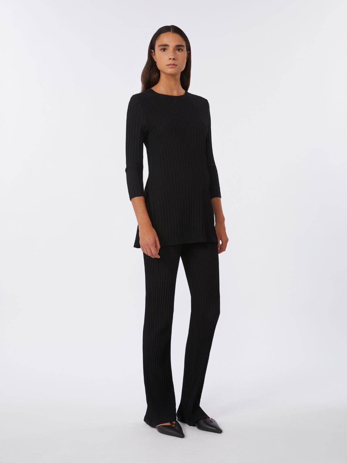 Viscose crêpe yarn rib-knit jumper - BLACK - Max Mara