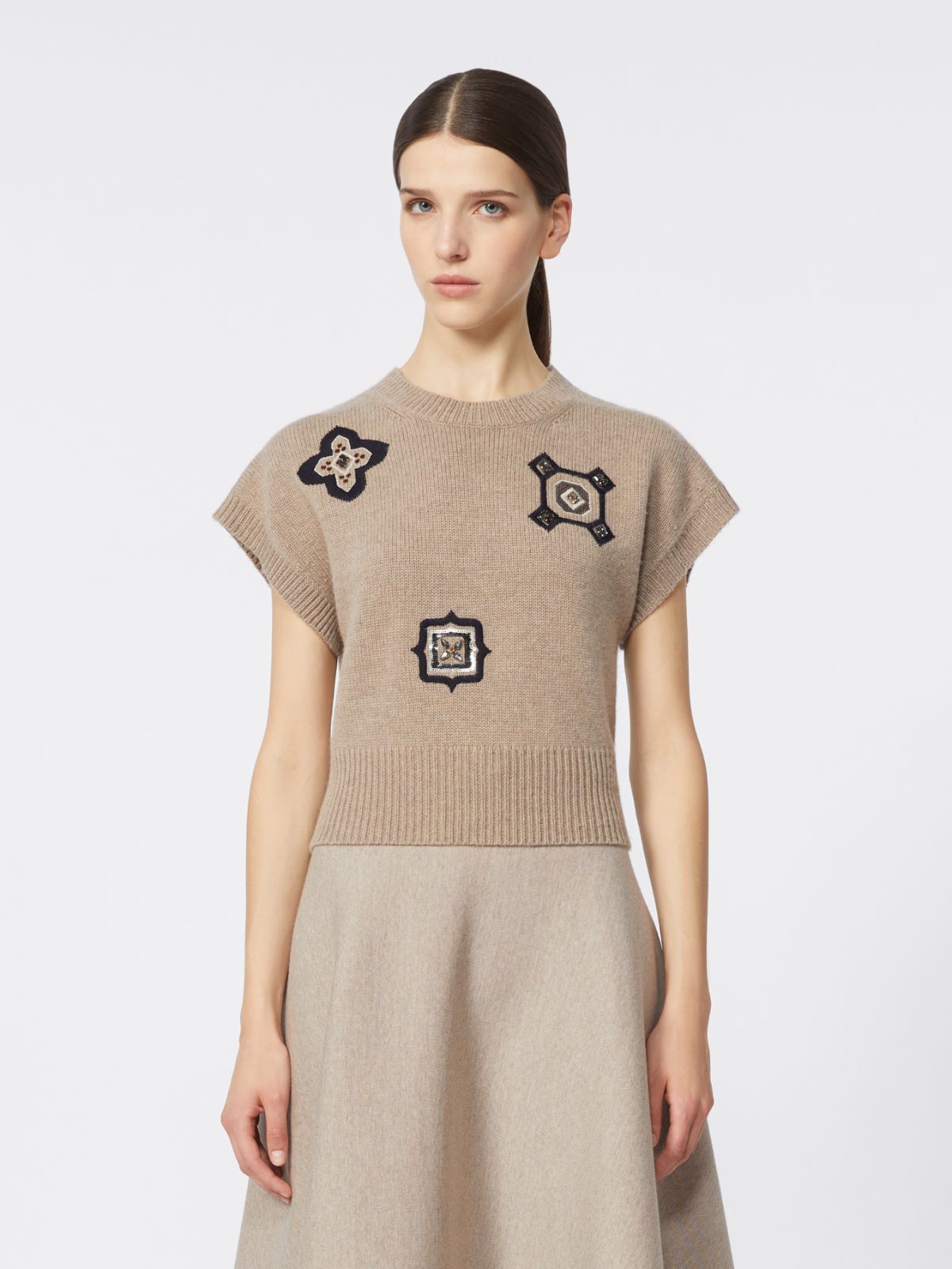 Wool and cashmere cropped sweater - SAND - Max Mara - 5