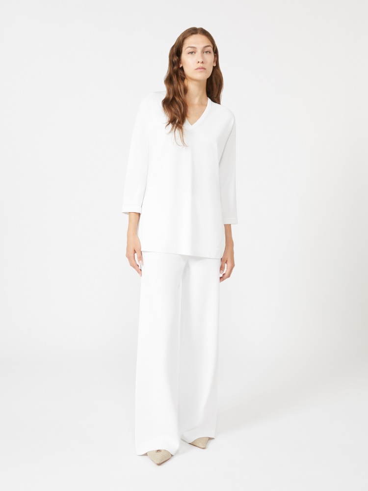 Jersey con cuello de pico de hilado de crepé de viscosa - BLANCO OPTICO - Max Mara