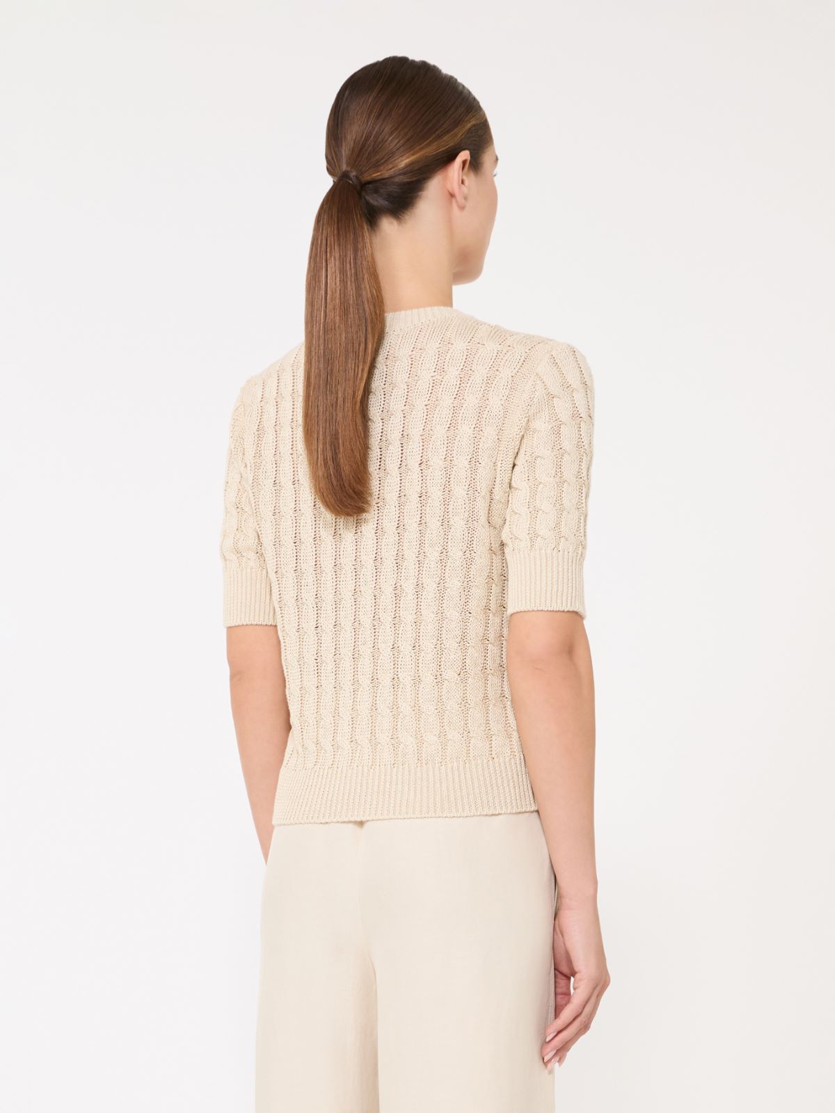 Pullover aus Leinen mit Zopfmuster - BEIGE - 3