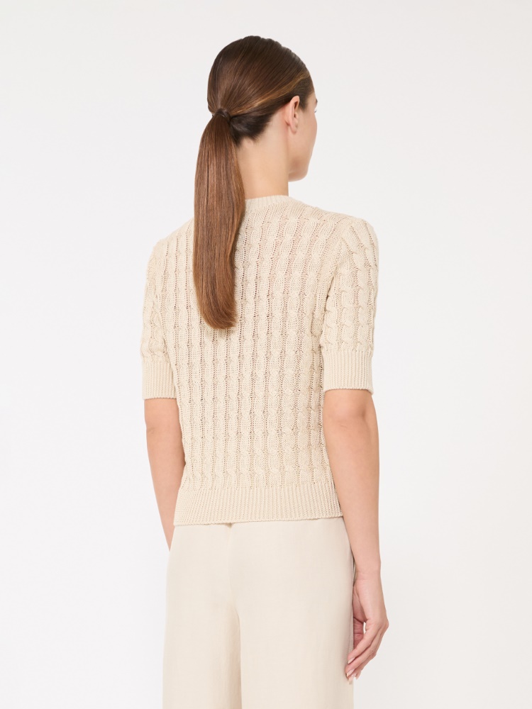 Pullover aus Leinen mit Zopfmuster - BEIGE - 3