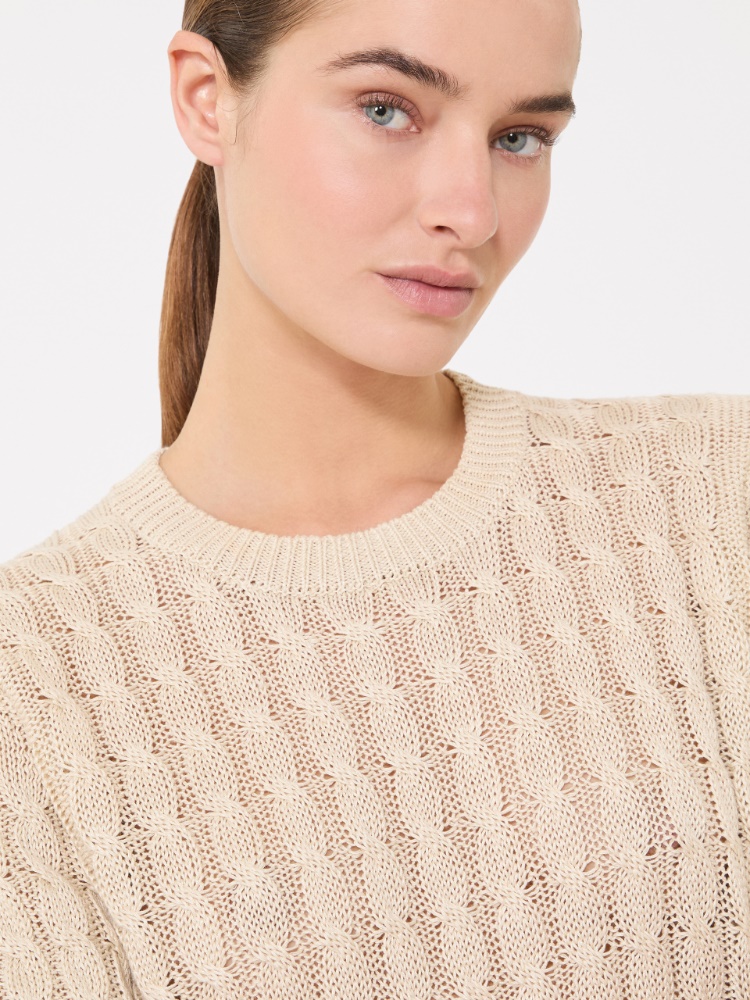 Pullover aus Leinen mit Zopfmuster - BEIGE - 4
