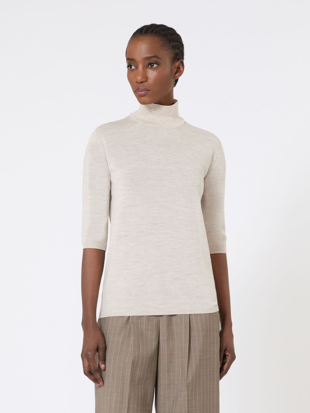 Stockinette-stitched wool polo-neck sweater - POWDER - Max Mara - 4
