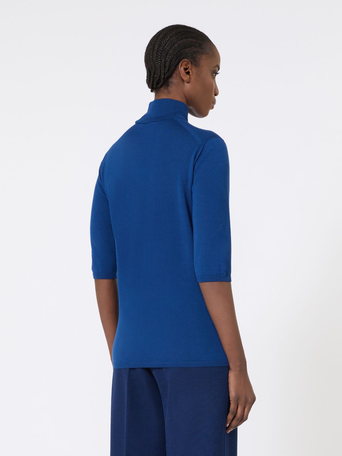 Stockinette-stitched wool polo-neck sweater - CHINA BLUE - Max Mara - 5