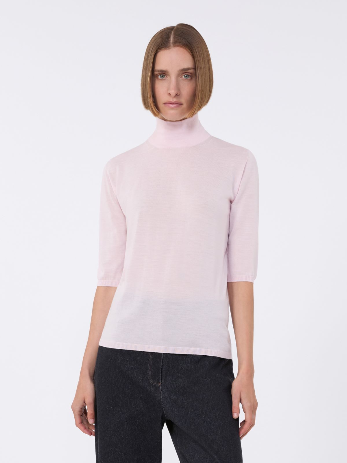 Stockinette-stitched wool polo-neck sweater - PINK - Max Mara - 4