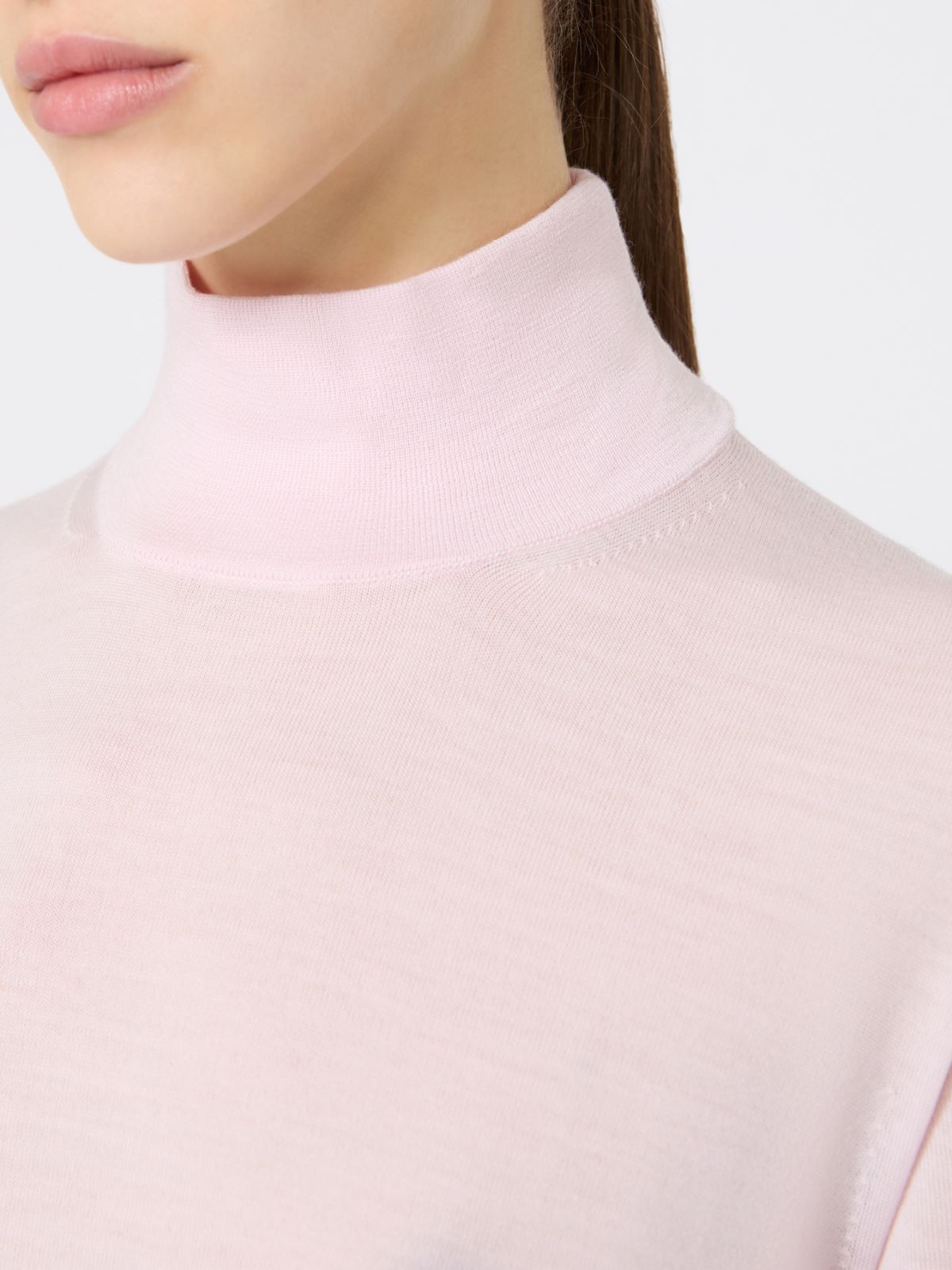 Stockinette-stitched wool polo-neck sweater - PINK - Max Mara - 5
