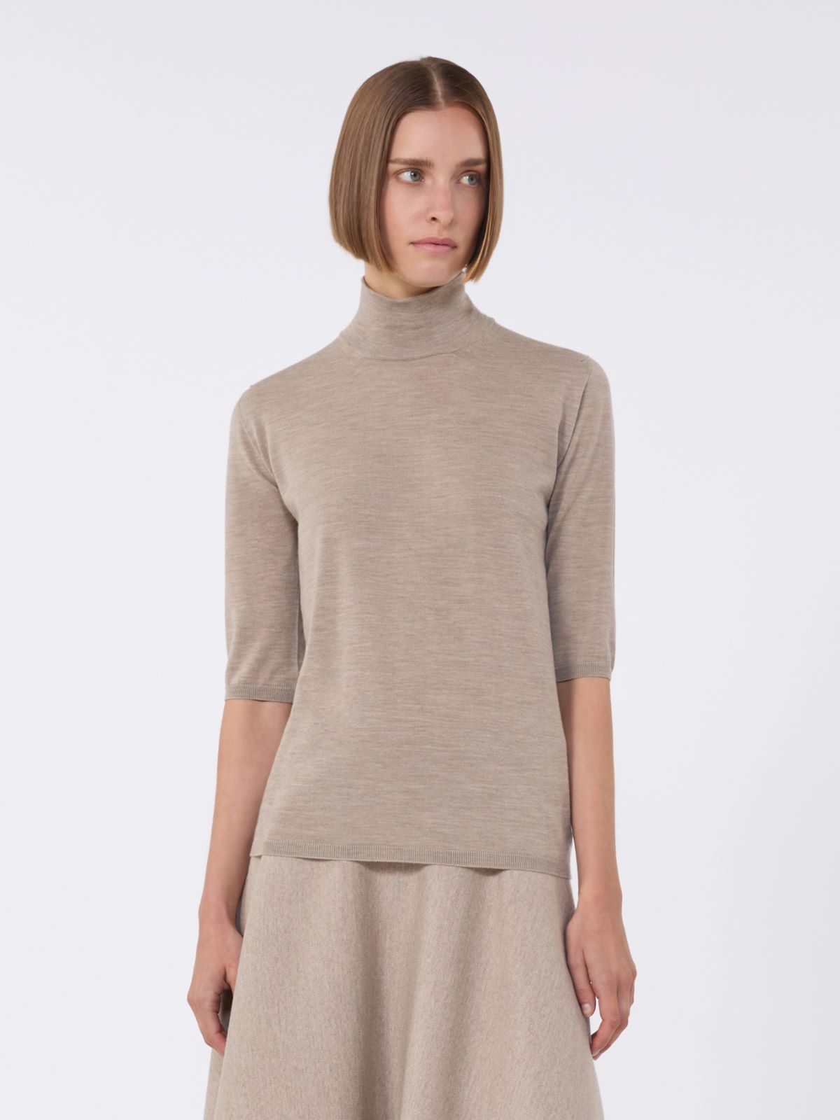 Stockinette-stitched wool polo-neck sweater - BROWN - Max Mara - 5