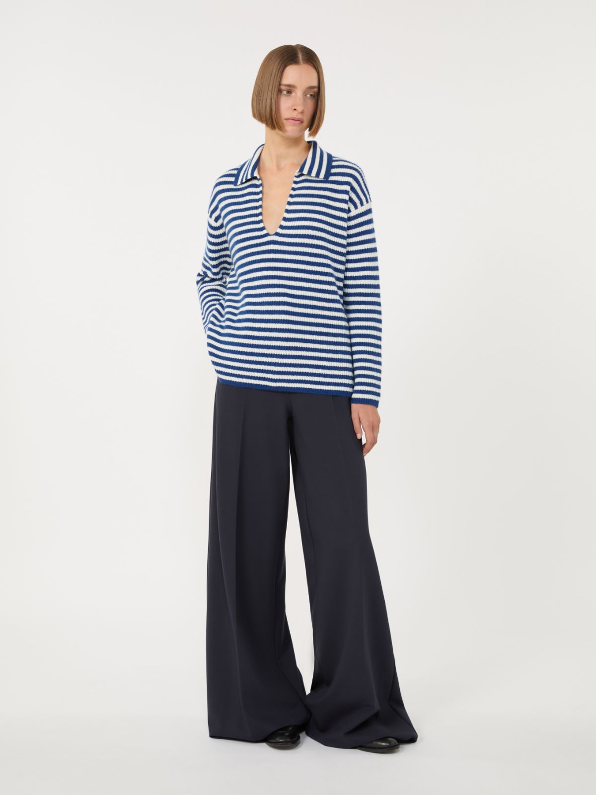 Rippstrickpullover aus Kaschmir - WEISS BLAU - Max Mara