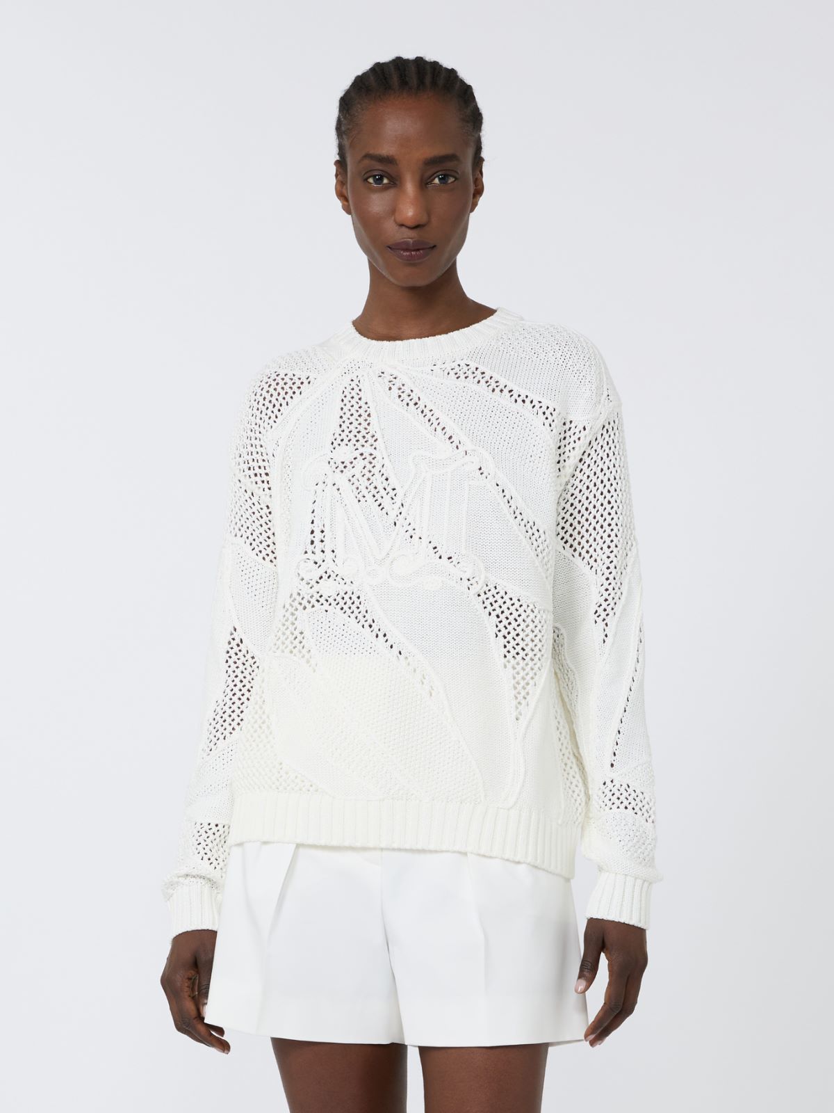 Pullover aus Baumwolle mit Stickerei - WEISS - 2