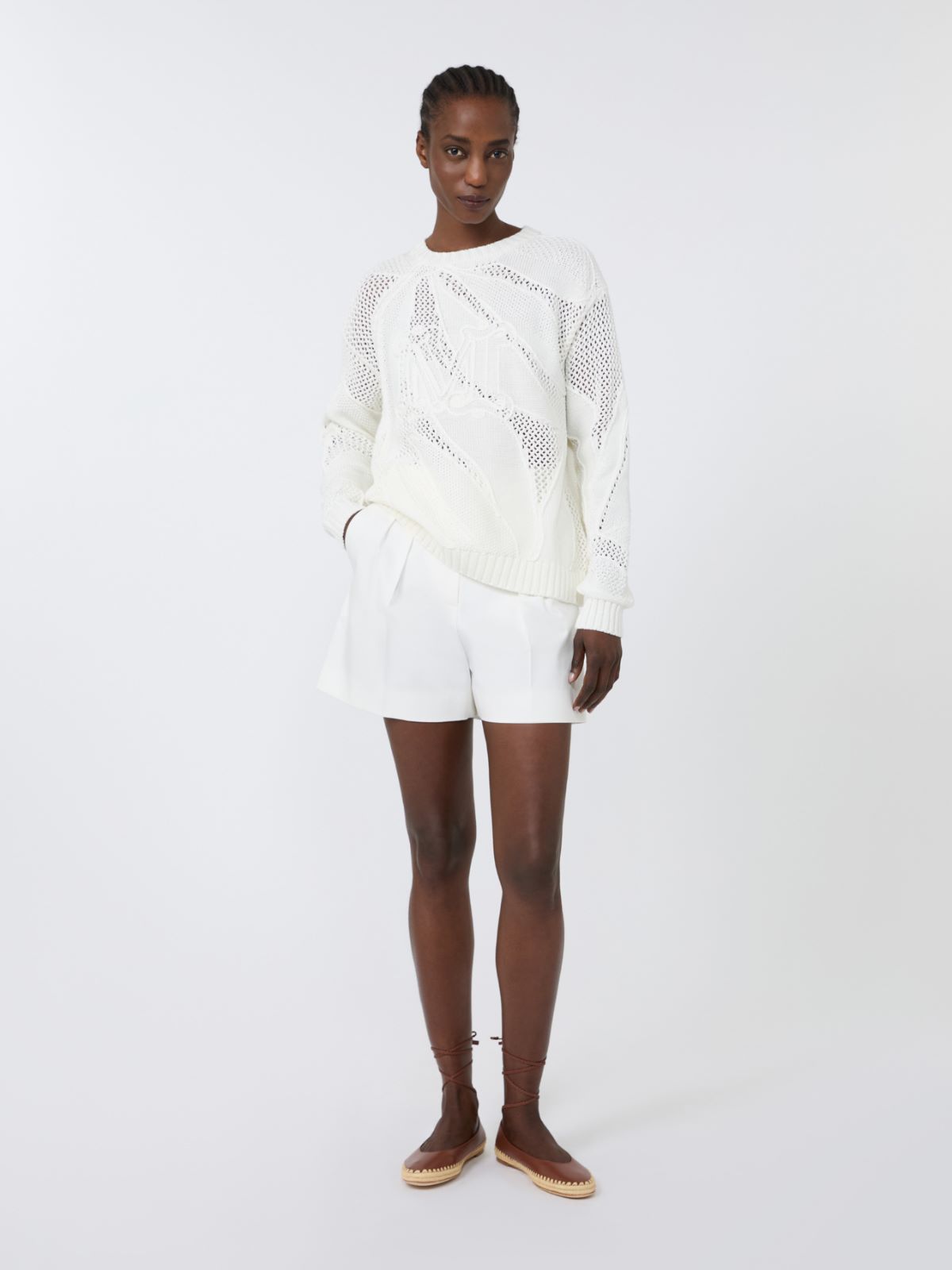 Embroidered cotton sweater - WHITE