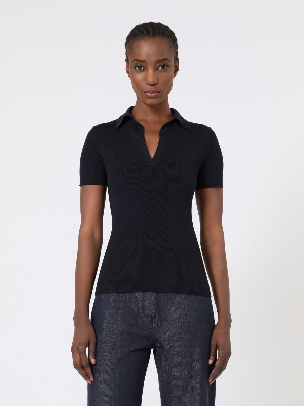 Rib-knit wool polo shirt - ULTRAMARINE - Max Mara - 4