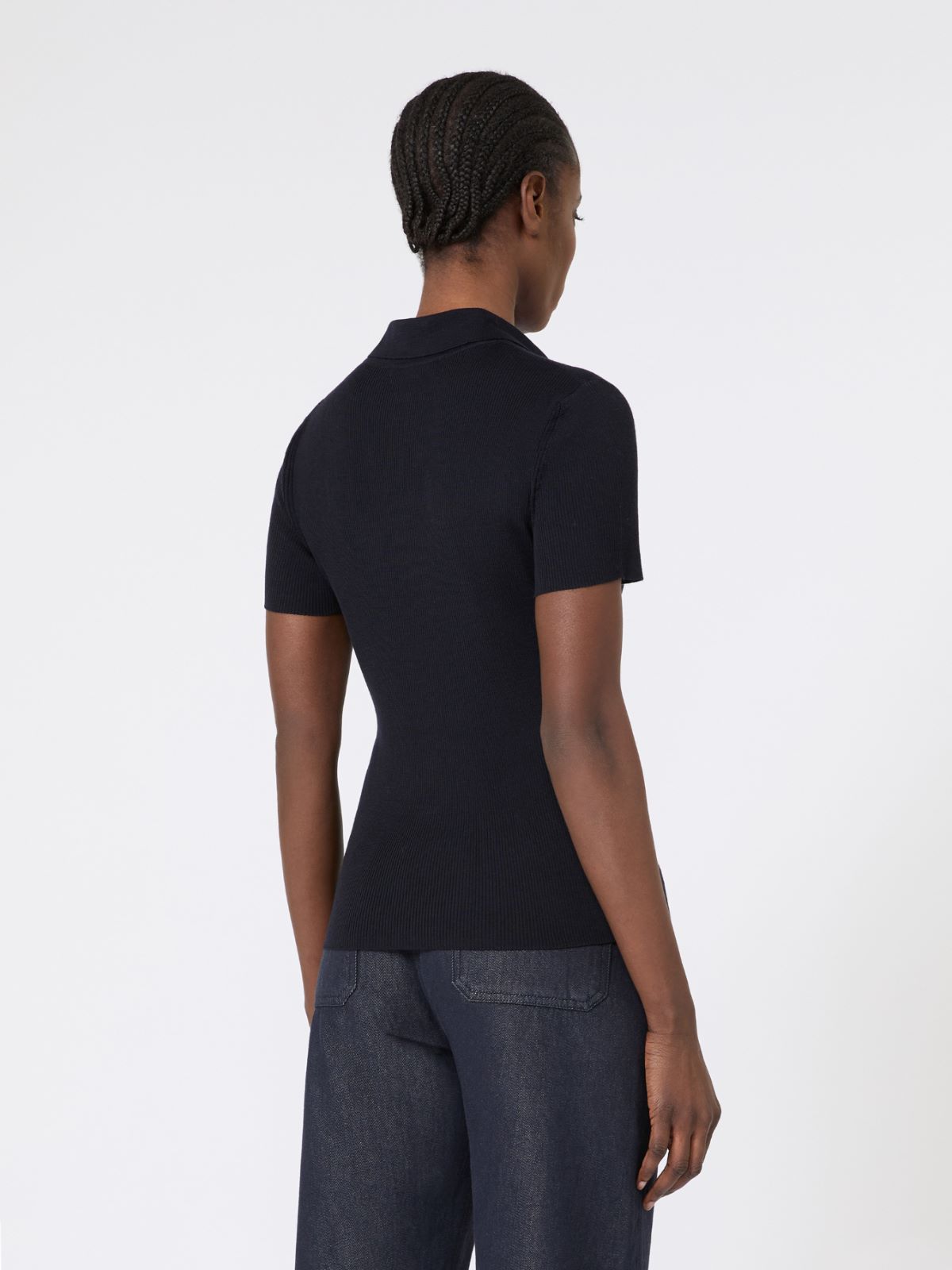 Rib-knit wool polo shirt - ULTRAMARINE - Max Mara - 4