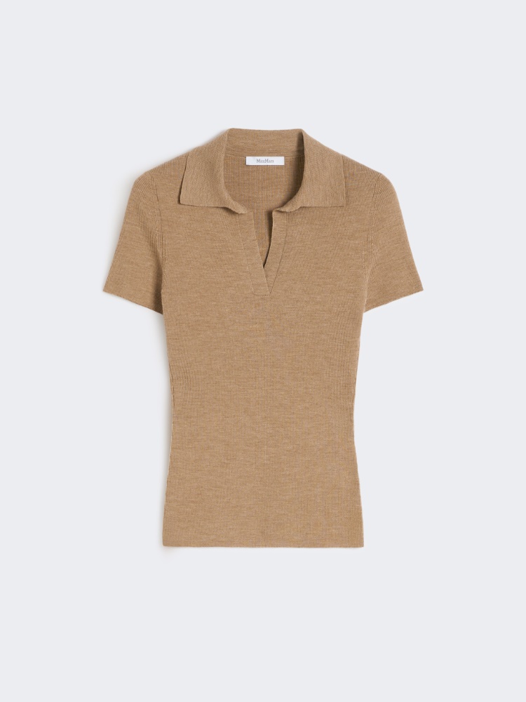 Geripptes Poloshirt aus Wolle - GOLD BEIGE BRAUN - Max Mara
