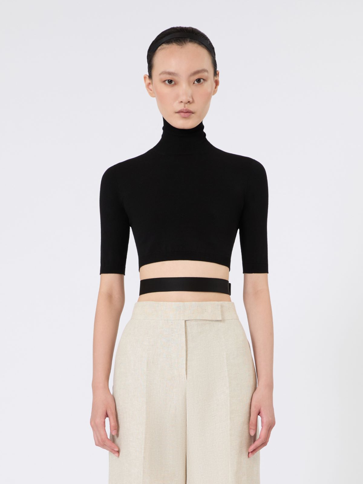 Stretch viscose cropped turtleneck - BLACK - Max Mara - 2