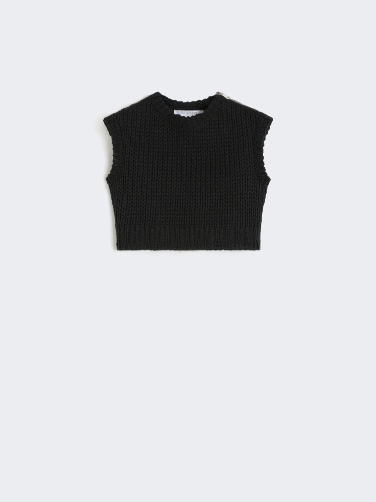 Sleeveless cropped jumper in smooth cotton - BLACK - Max Mara