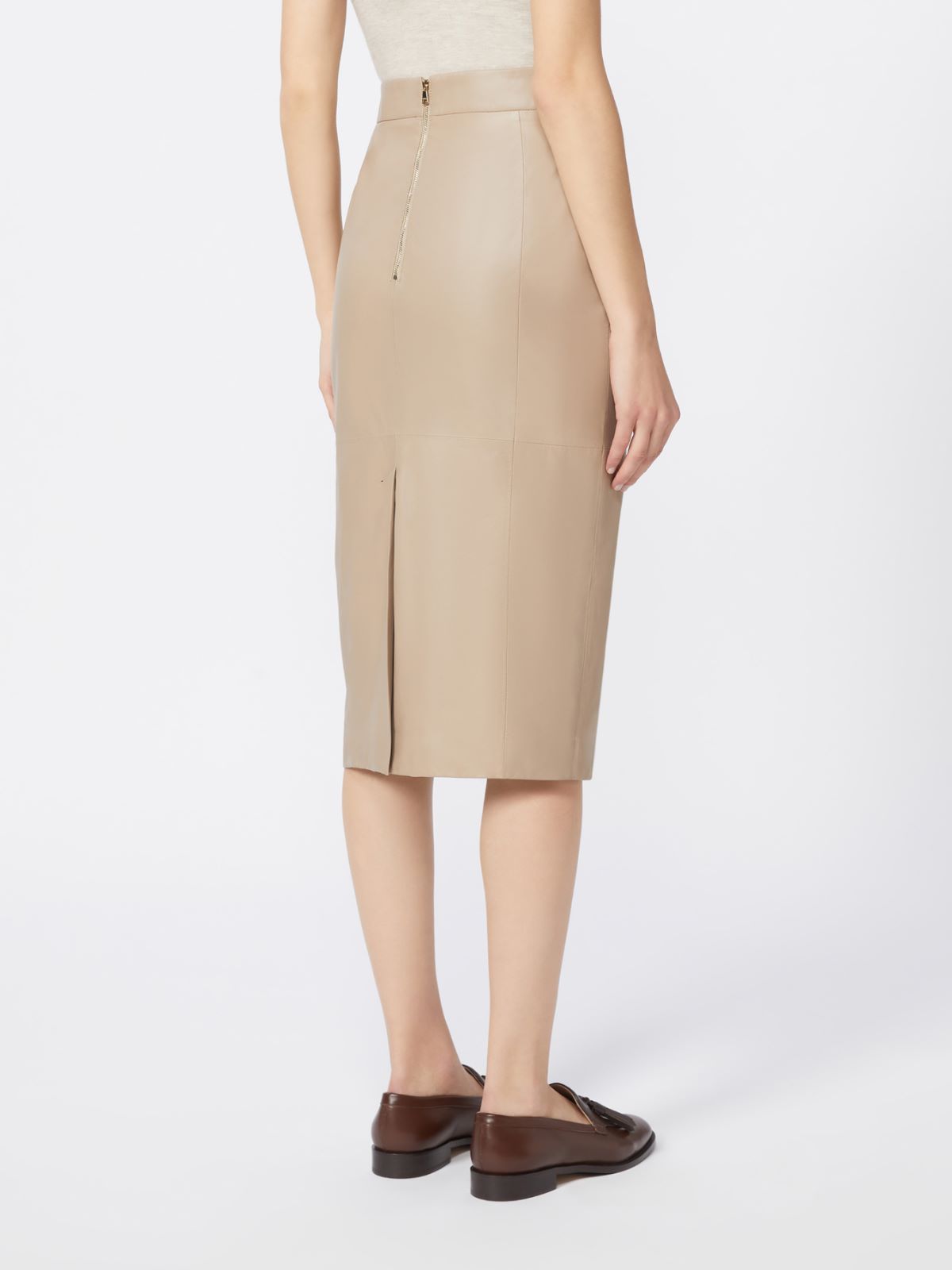 Nappa leather pencil skirt - SAND - Max Mara - 4