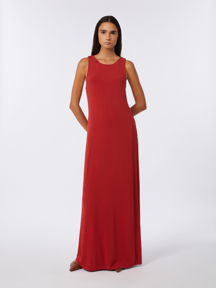 Long, viscose jersey dress - RED - 1