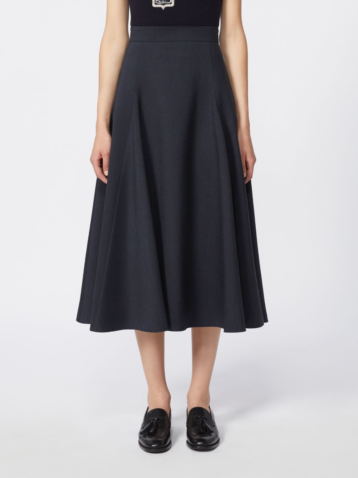 Jupe large en laine technique - BLEU MARINE - Max Mara - 4