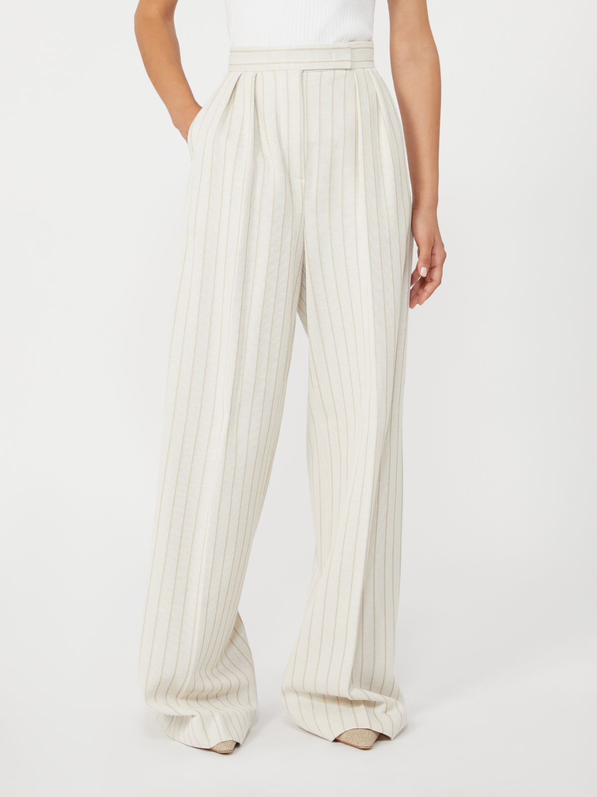 Pantalón ancho de punto piqué de raya diplomática - BLANCO - Max Mara - 9