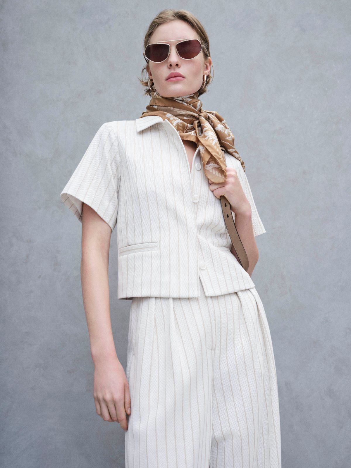 Pantalón ancho de punto piqué de raya diplomática - BLANCO - Max Mara - 9