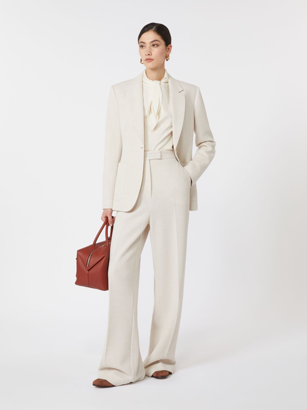 Wool piqué trousers + IVORY - Max Mara