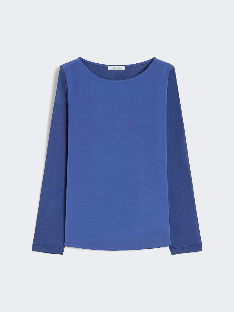 Silk crêpe de Chine and jersey T-shirt - CORNFLOWER BLUE - Max Mara