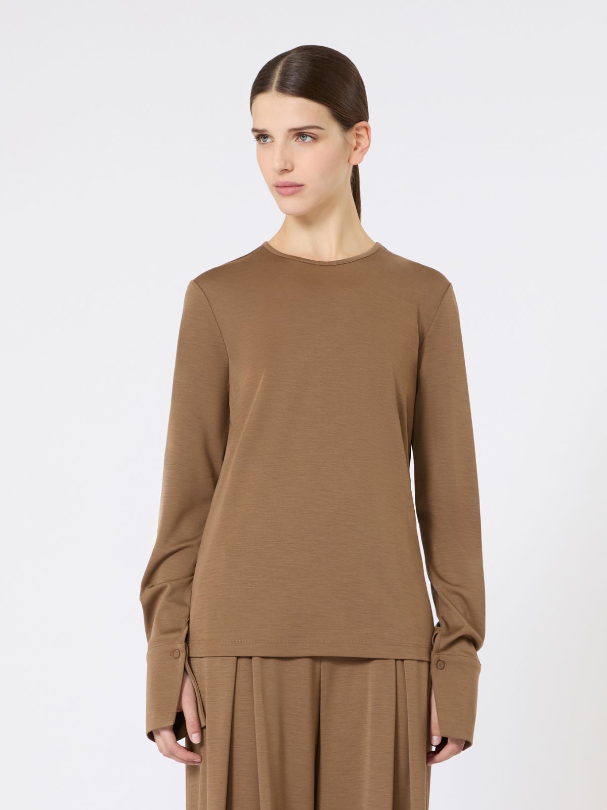 Wool jersey T-shirt - TOBACCO - Max Mara - 4
