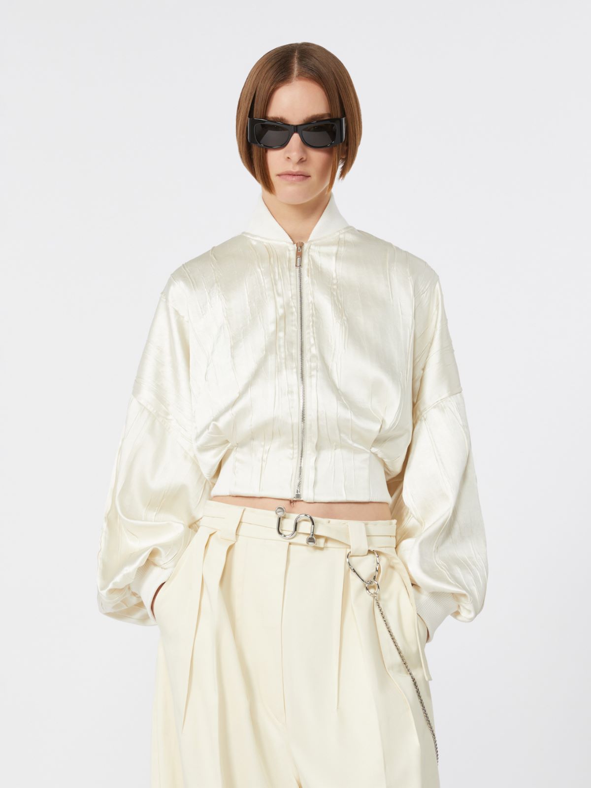 Bomber in raso plissettato - AVORIO - Max Mara - 4