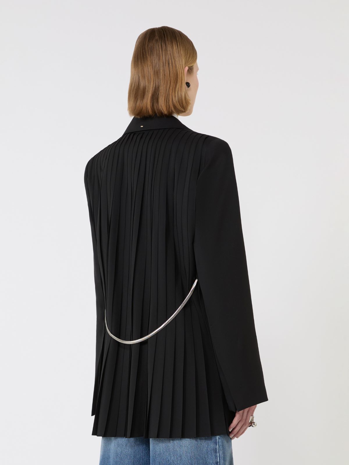 Blazer sartoriale in lana con retro in plissé - NERO - Max Mara - 3