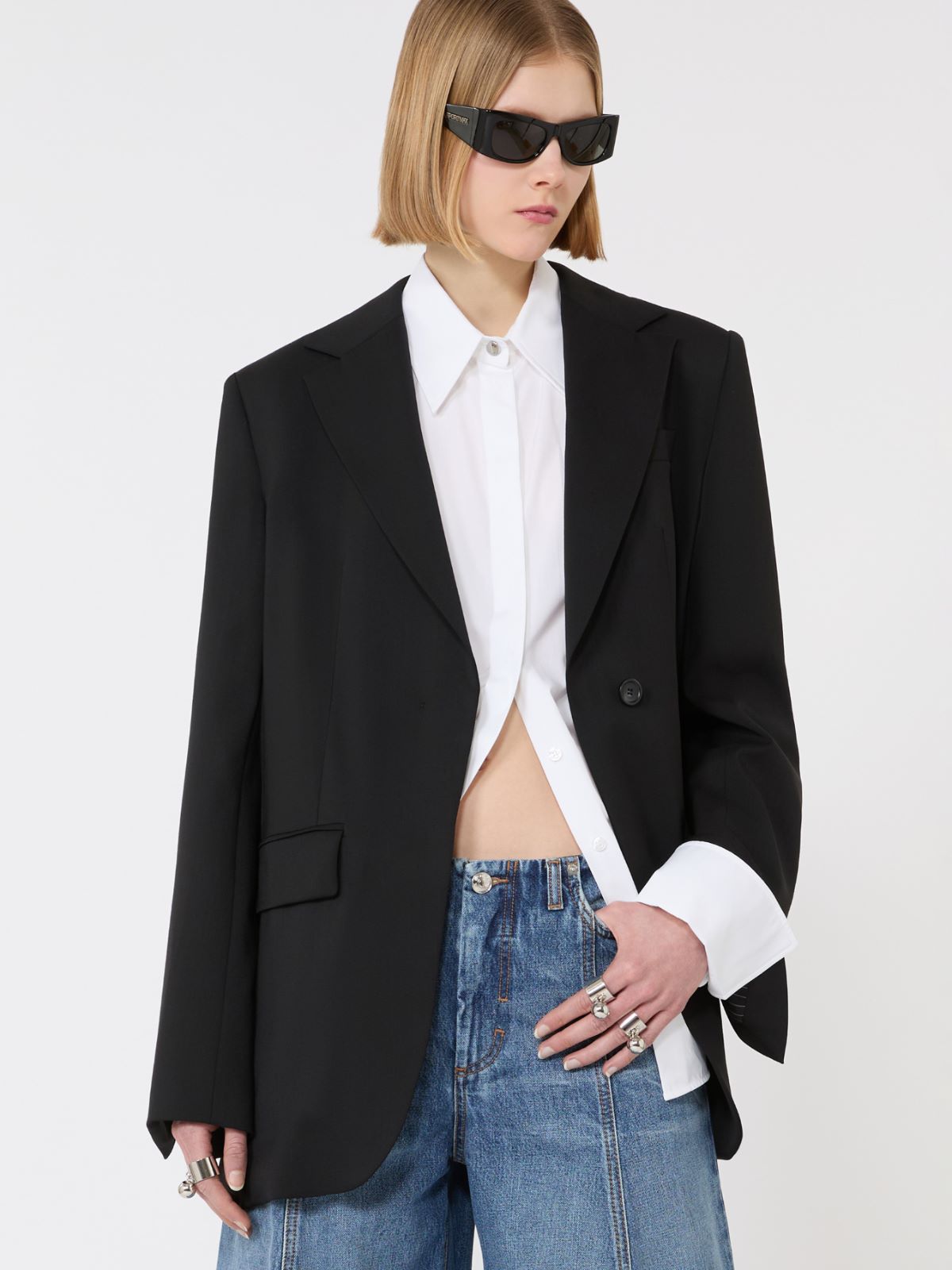 Blazer sartoriale in lana con retro in plissé - NERO - Max Mara - 4