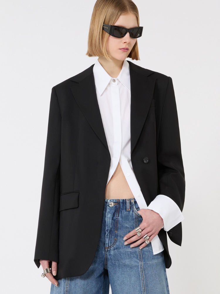 Blazer sartoriale in lana con retro in plissé - NERO - Max Mara - 4