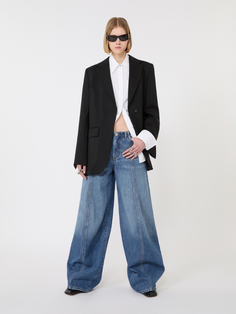 Blazer sartoriale in lana con retro in plissé - NERO - Max Mara - 1