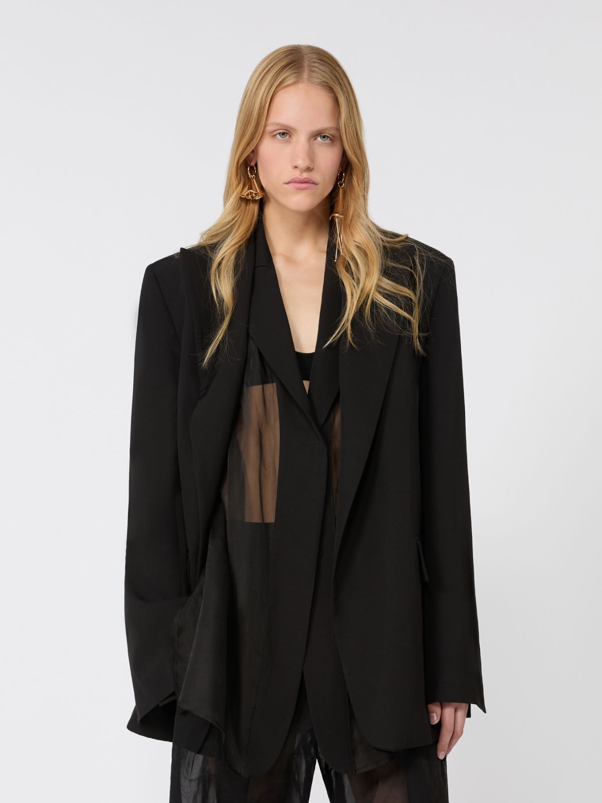 Viscose-blend double-collar blazer - BLACK - Max Mara - 4