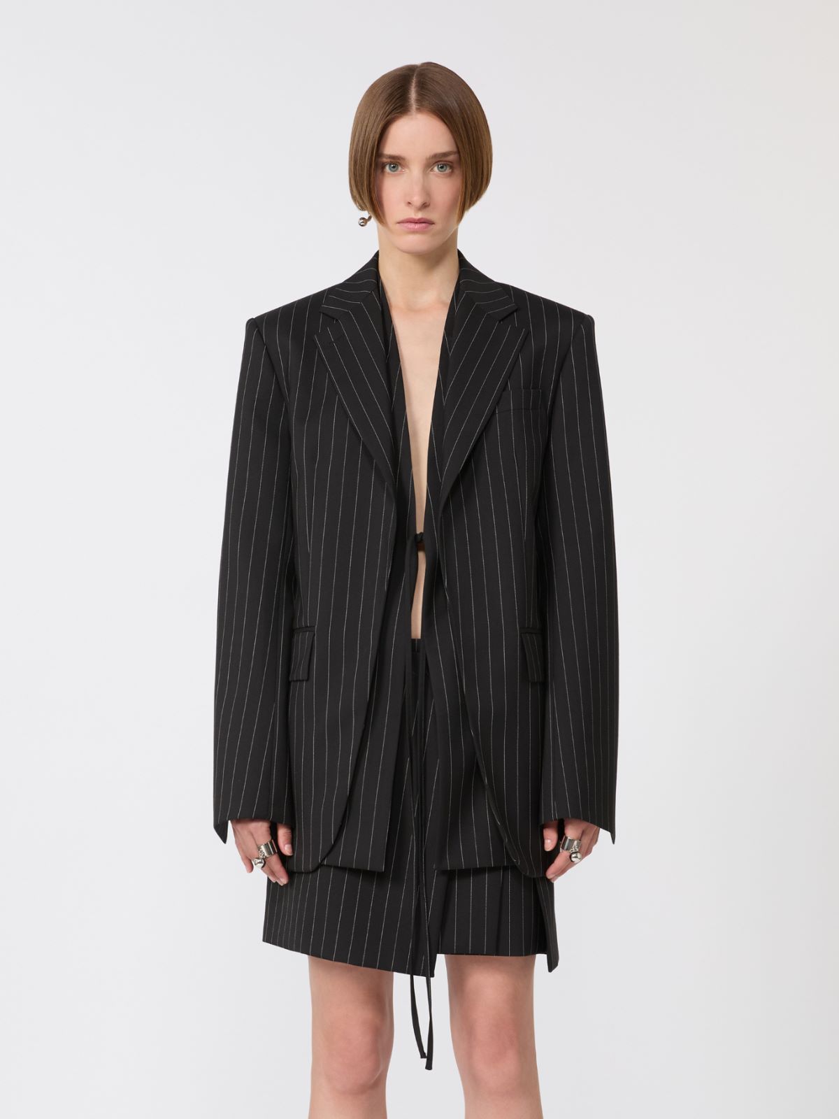 Pinstripe gabardine tailored blazer - BLACK - Max Mara - 6