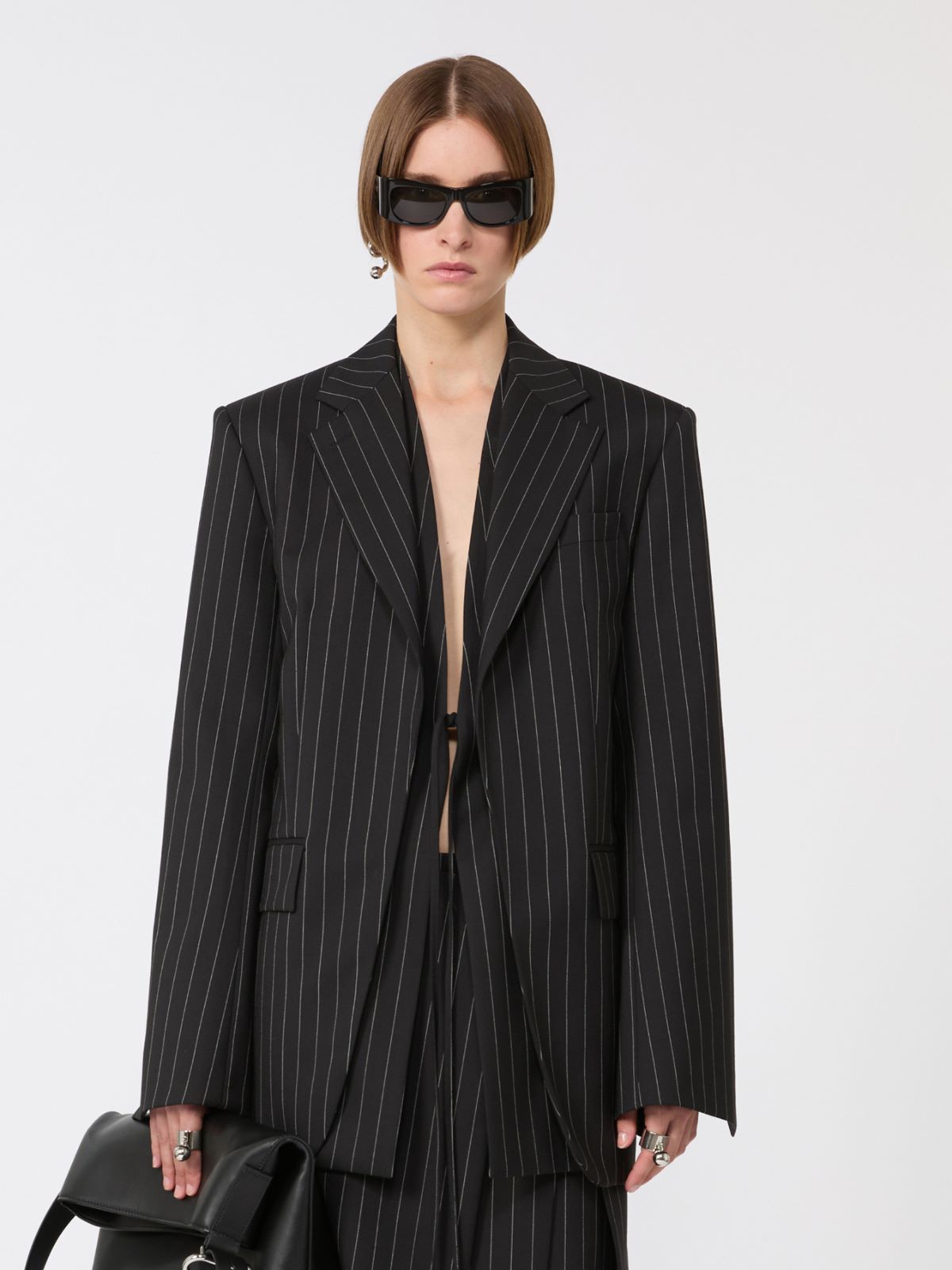 Pinstripe gabardine tailored blazer - BLACK - Max Mara - 6