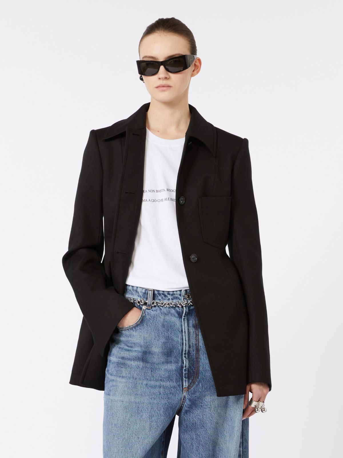 Fitted gabardine shirt jacket - BLACK - Max Mara - 5