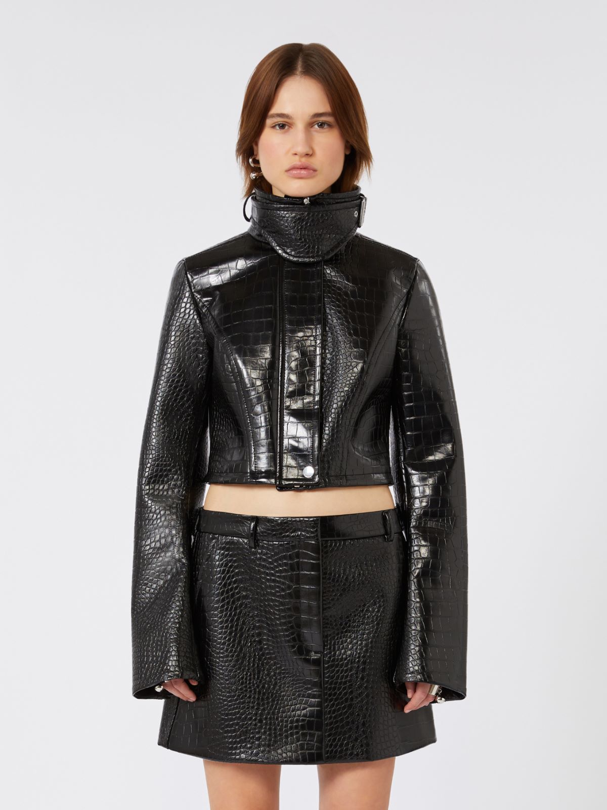 Patent leather cropped jacket with alligator print - BLACK - Max Mara - 6