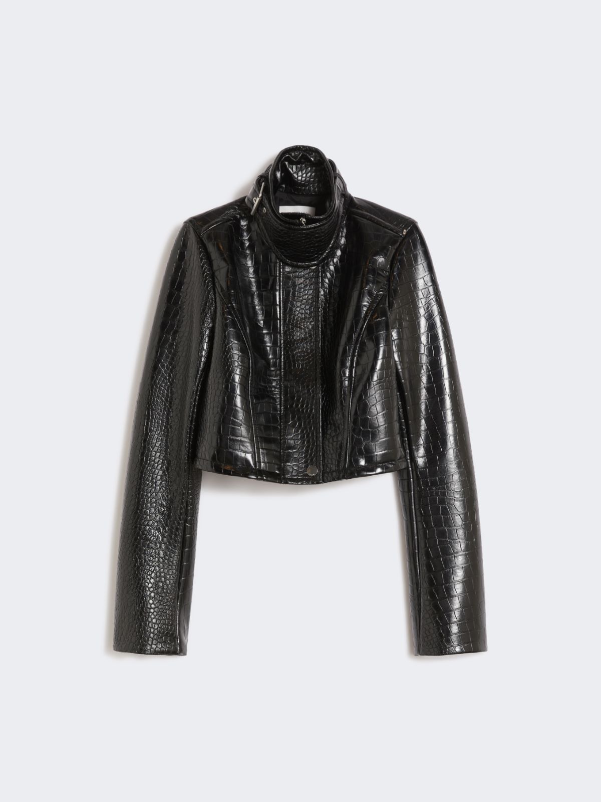 Patent leather cropped jacket with alligator print - BLACK - Max Mara - 6