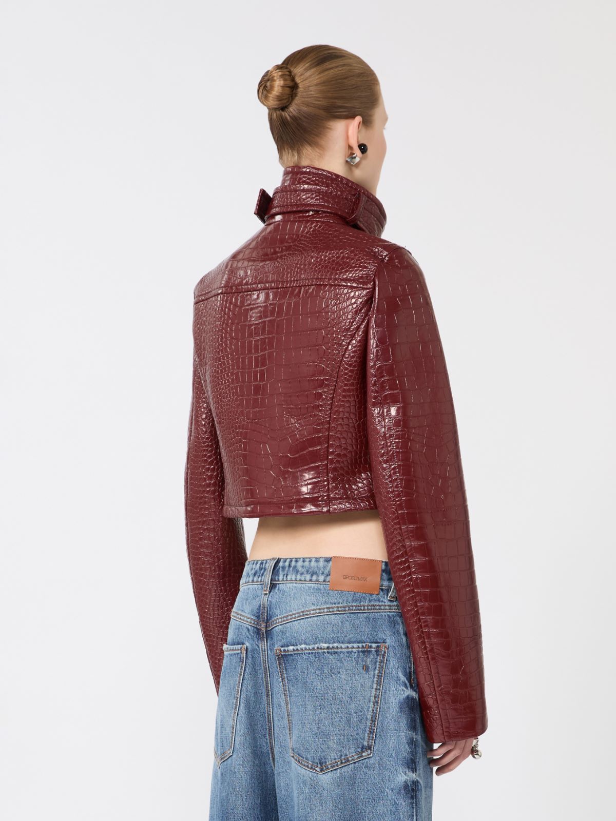 Patent leather cropped jacket with alligator print - DARK RED - Max Mara - 6