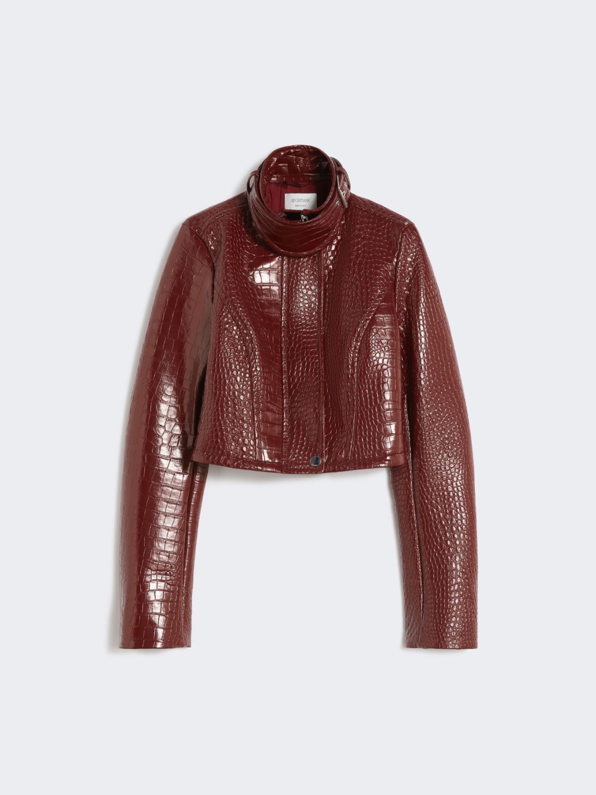 Patent leather cropped jacket with alligator print - DARK RED - Max Mara - 6