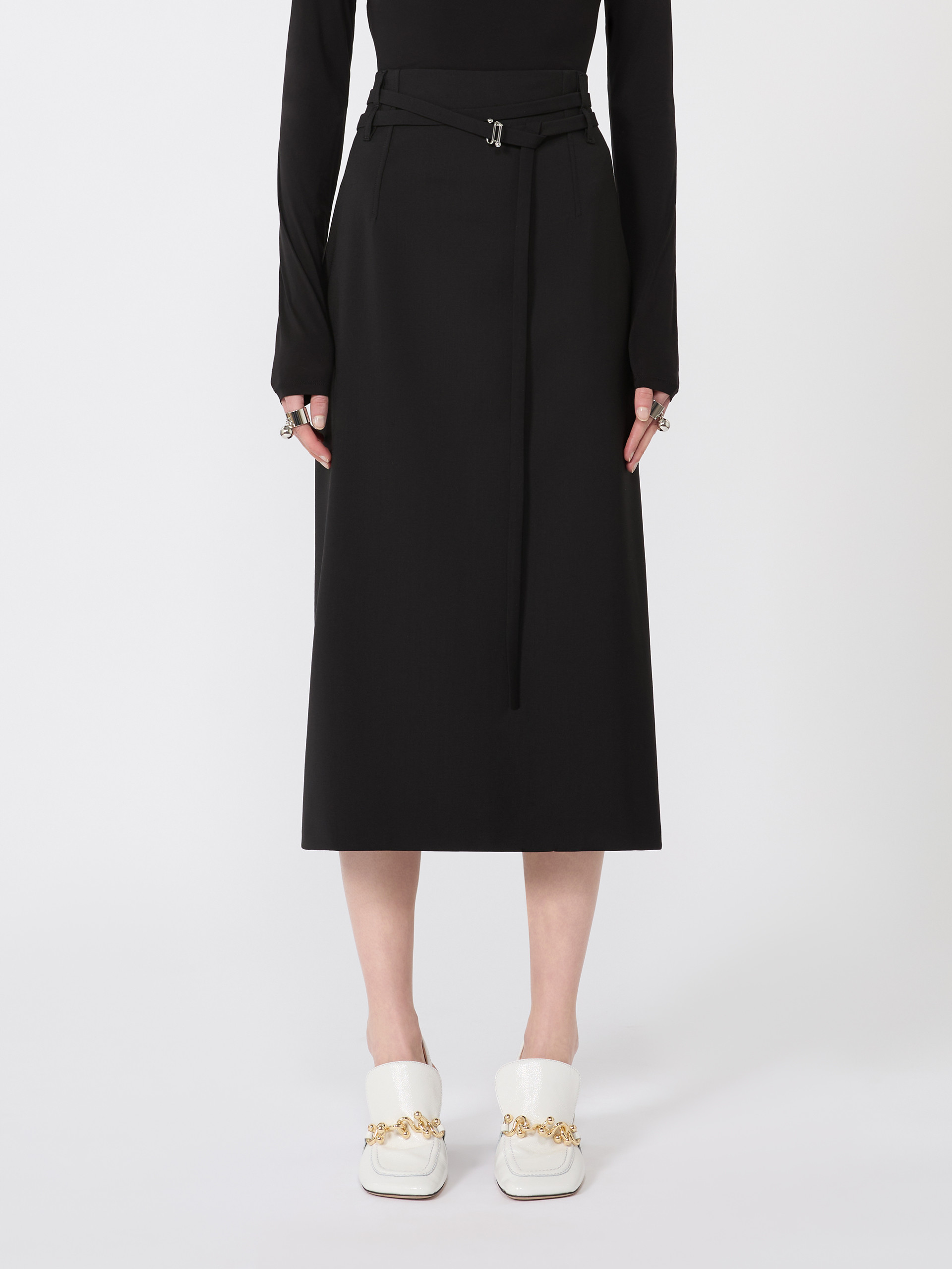 Long wool skirt with belt - BLACK - Max Mara - 2