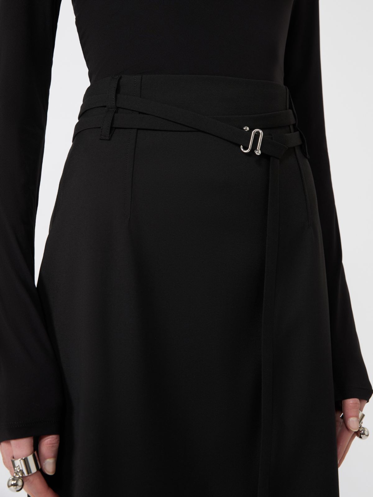 Long wool skirt with belt - BLACK - Max Mara - 5