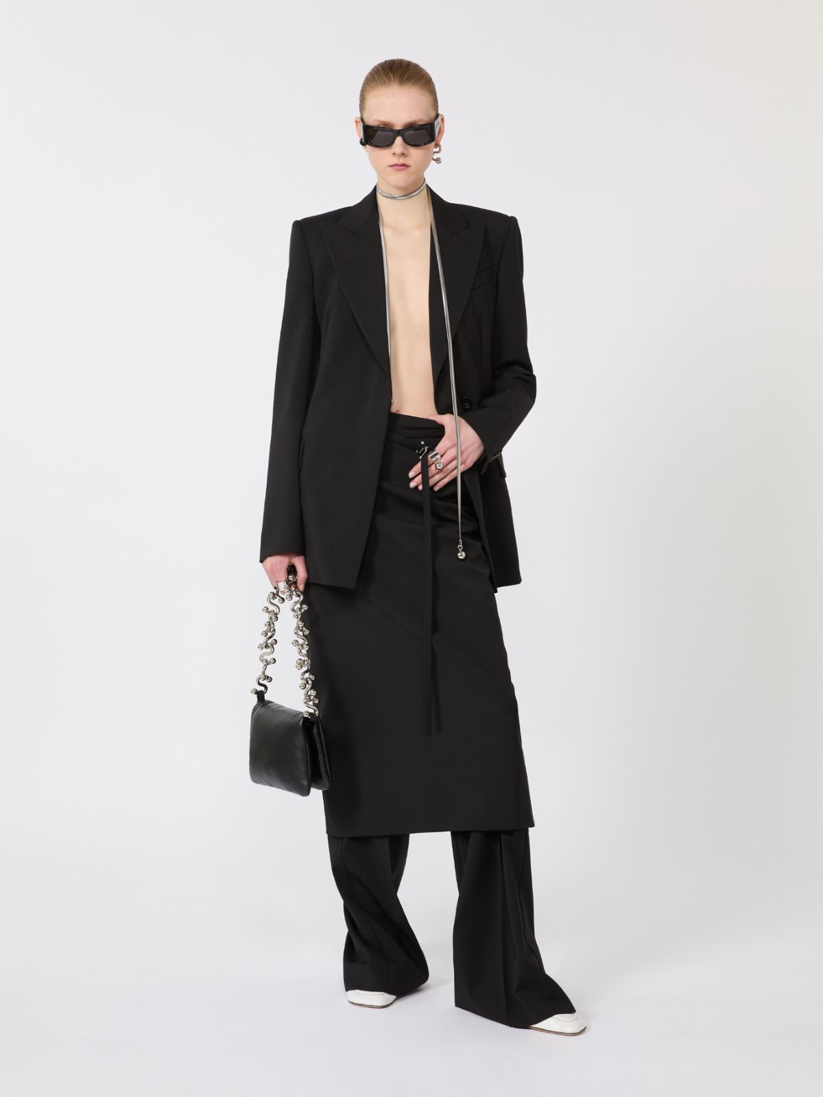 Long wool skirt with belt - BLACK - Max Mara - 5